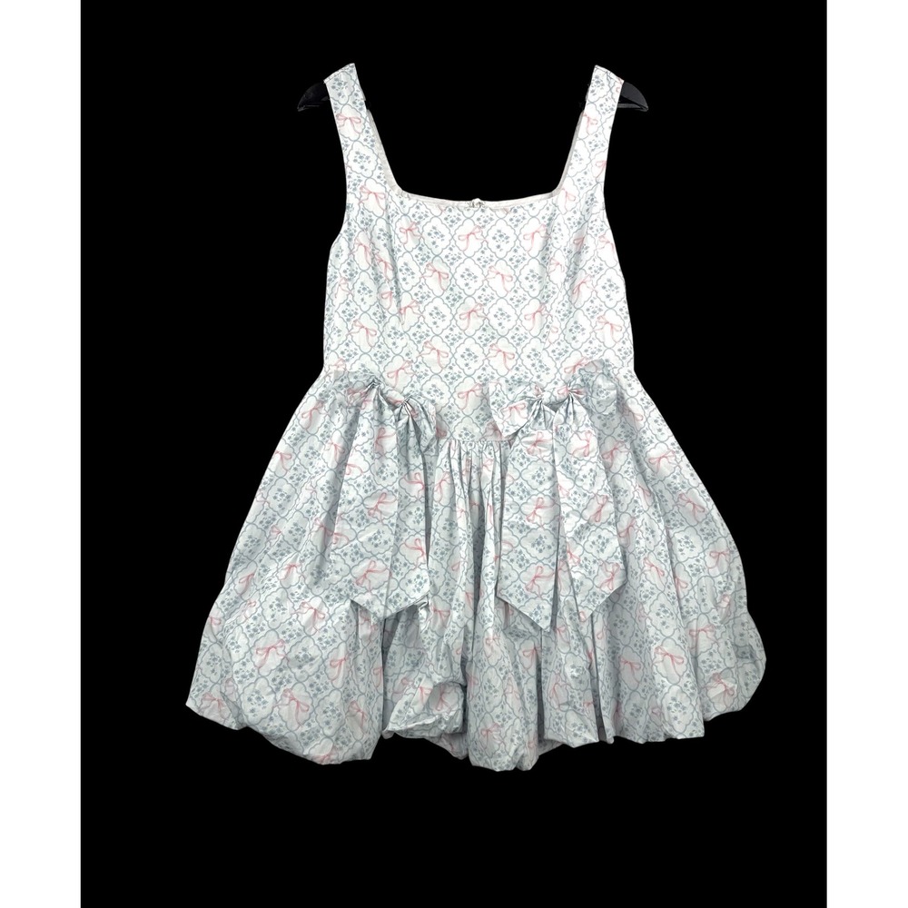 Altar'd State Bubble Hem Mini Dress sz M White floral coquette anime Y2K